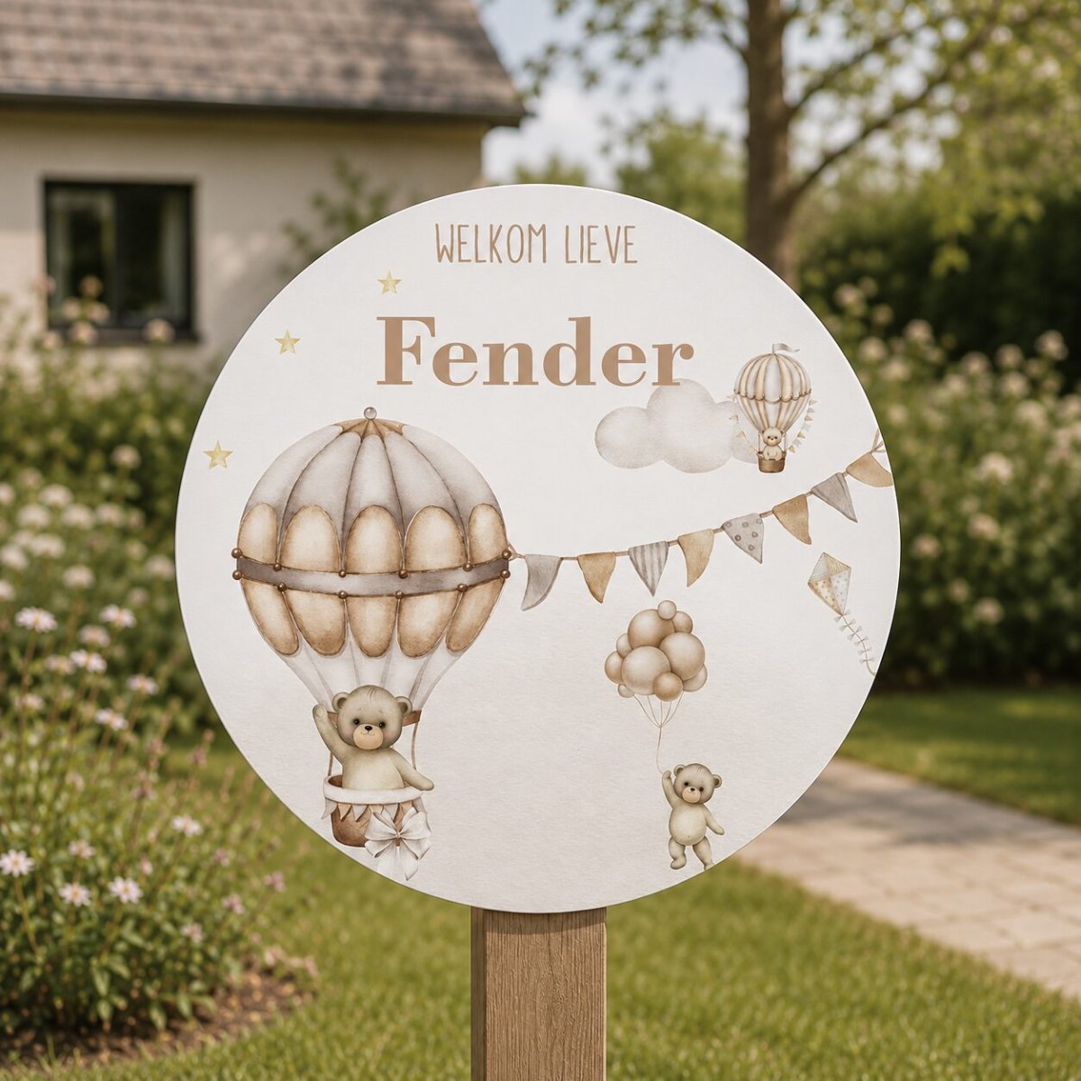Geboortebord rond Bear en Balloon