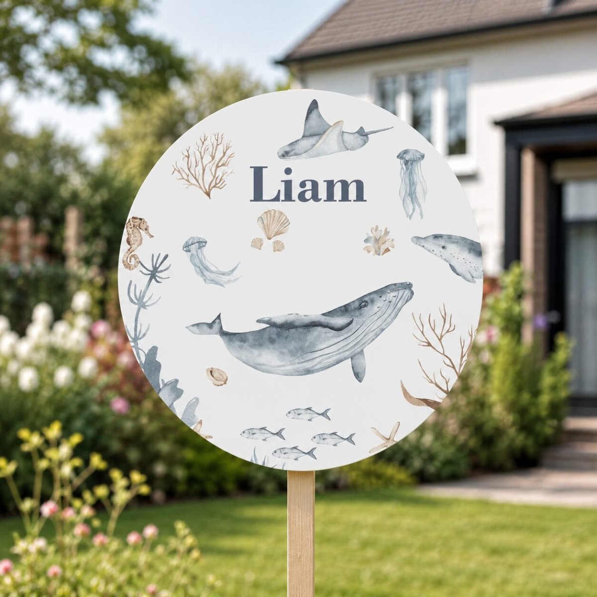 Geboortebord rond onderwater wereld Walvis