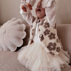 Teddy gilet bloemen ecru