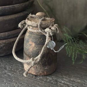 Oud Houten Kruikje met Deksel en Touw Hoffz 20